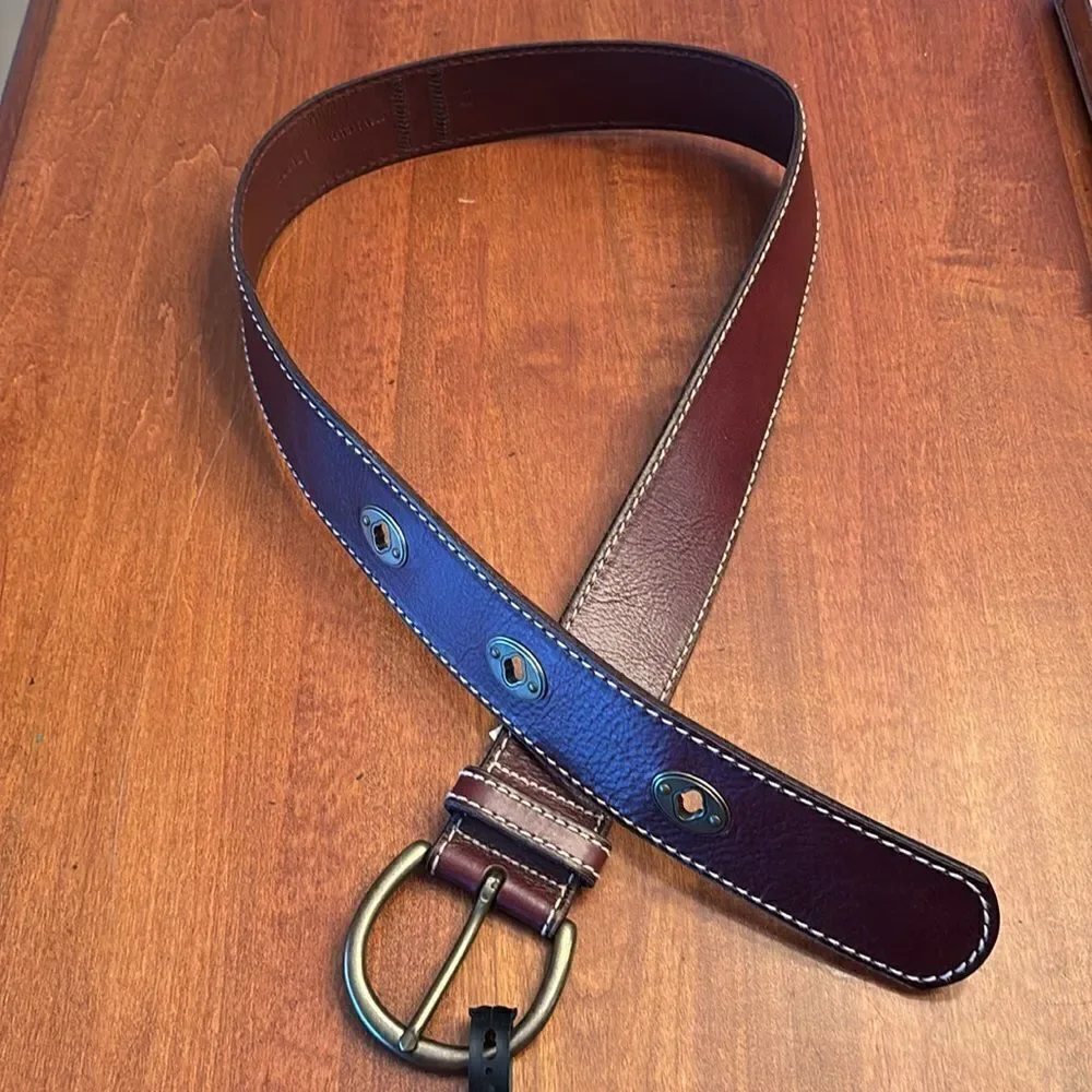 NEW. Fossil Key Grommets Brown Leather Belt - M